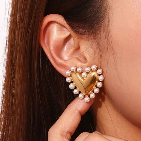 Pearl heart earrings M689 - Picture 1 of 5